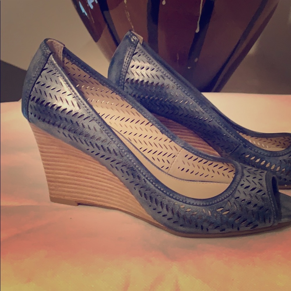 Franco Sarto white wash blue wedges - Never Worn